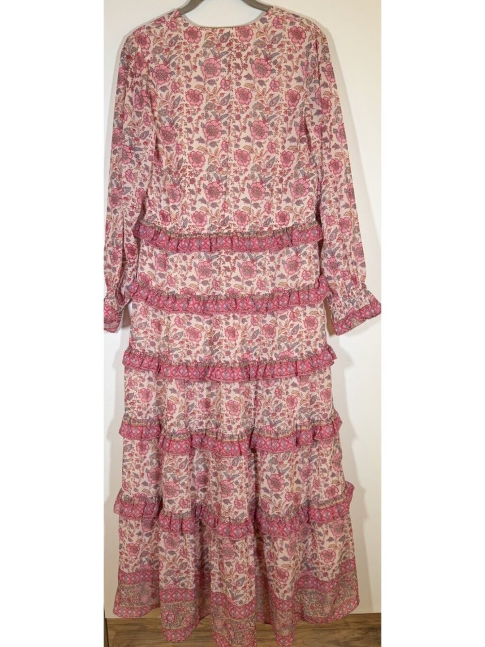 Love the Label pink floral ruffle maxi v-neck flowy dress bohemian paisley S - Picture 4 of 10